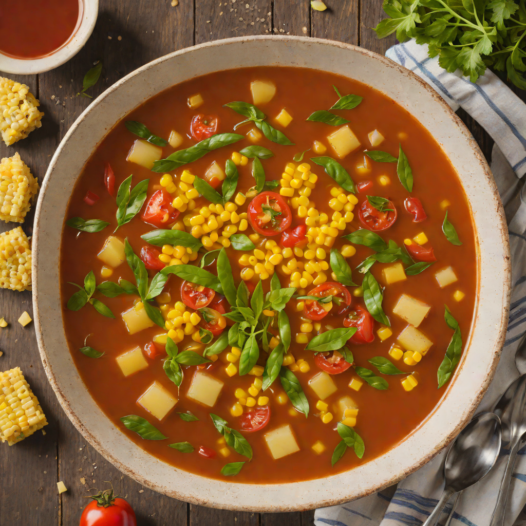 Quick Tomato Broth Soup with Potatoes, Green Beans, and Corn