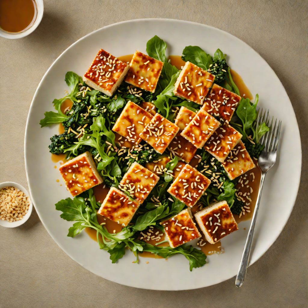 Pan-Fried Tofu with Miso-Ginger Glaze and Sesame Greens