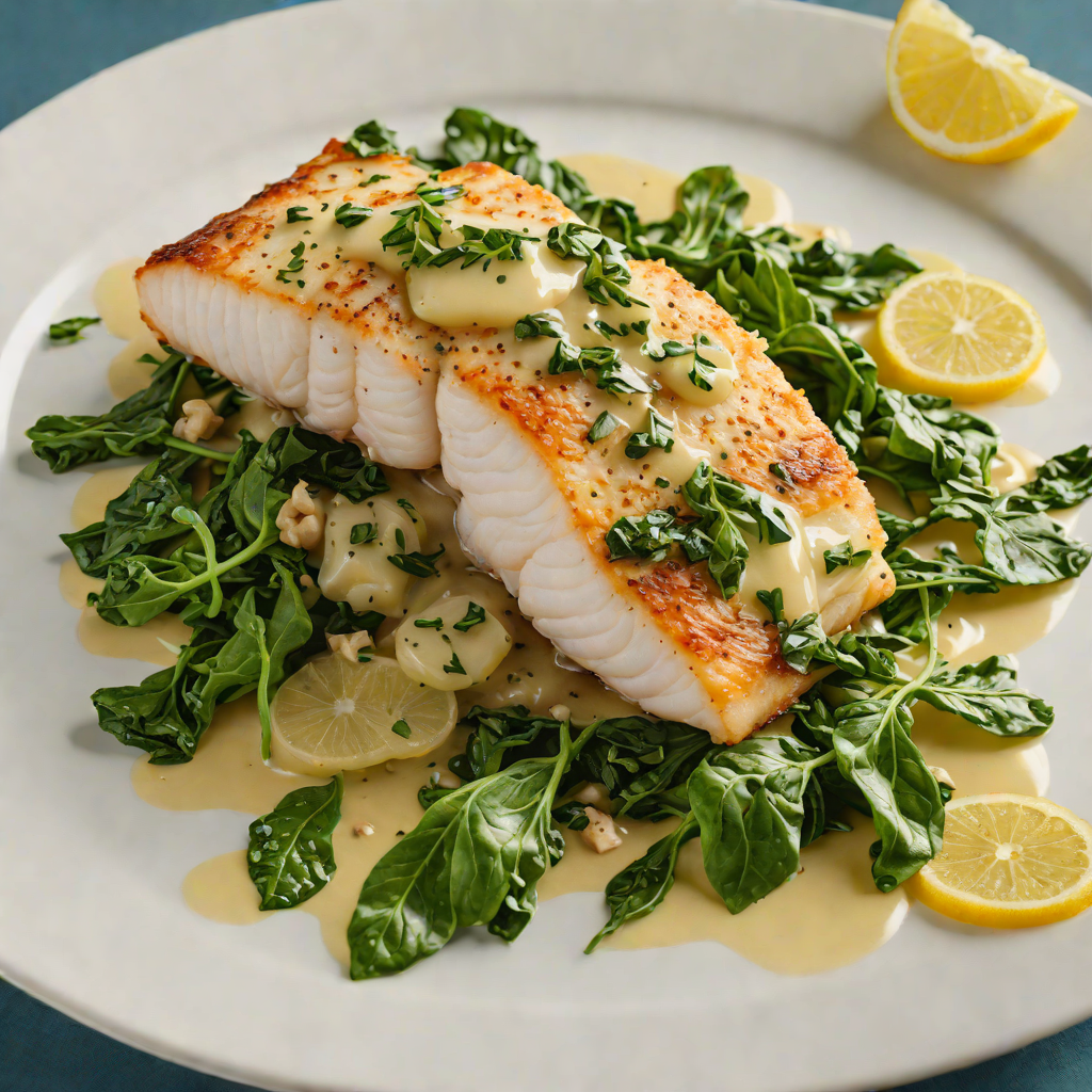 Pan-Seared Cod with Lemon Caper Sauce and Wilted Spinach