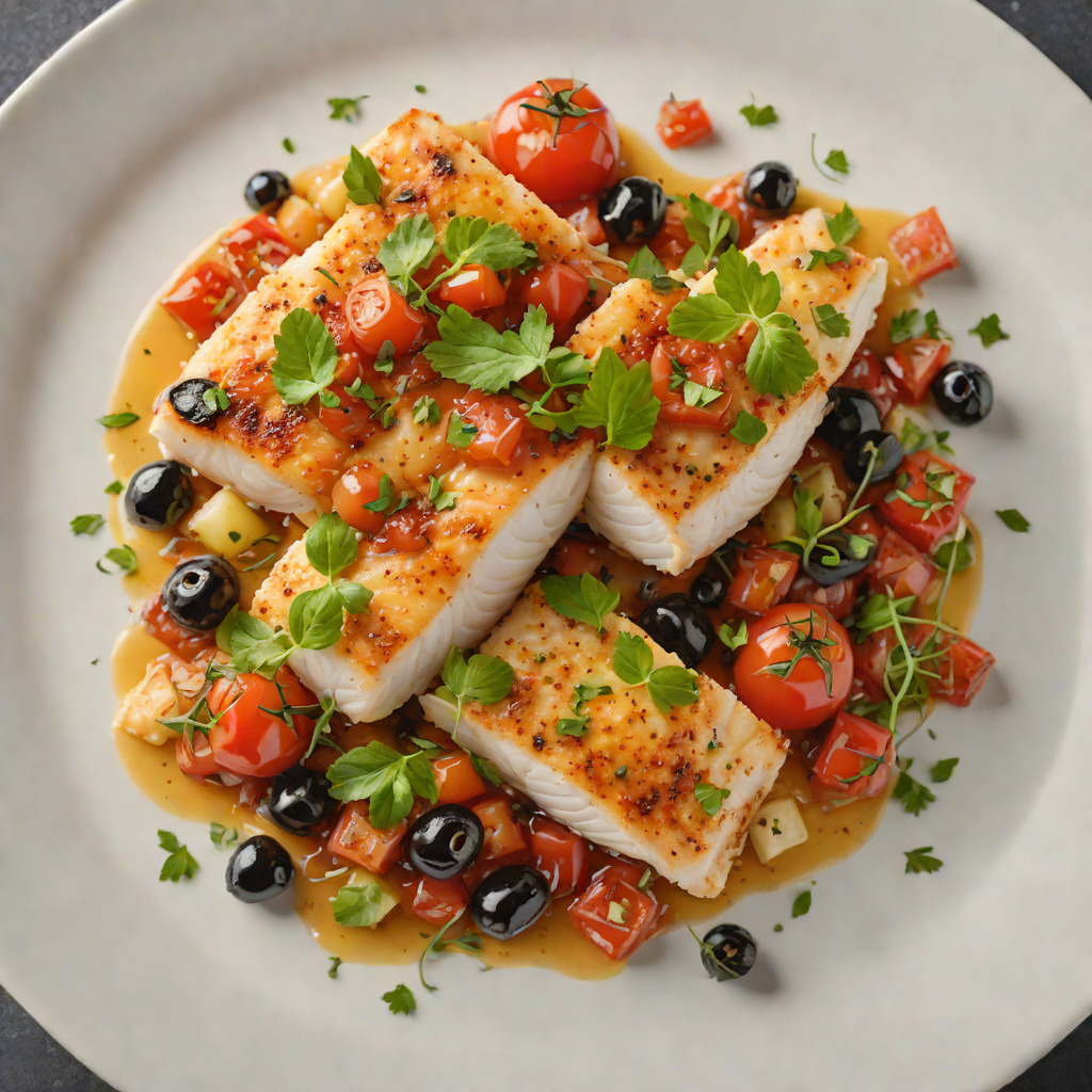 Pan-Seared Cod with Tomato and Olive Mediterranean Sauce