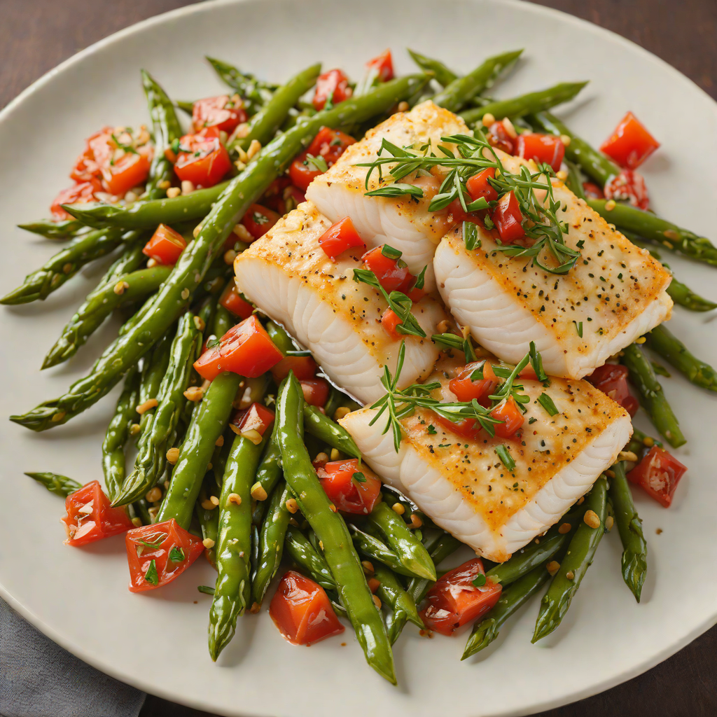 Baked Cod with Tomato-Caper Relish and Sautéed Green Beans