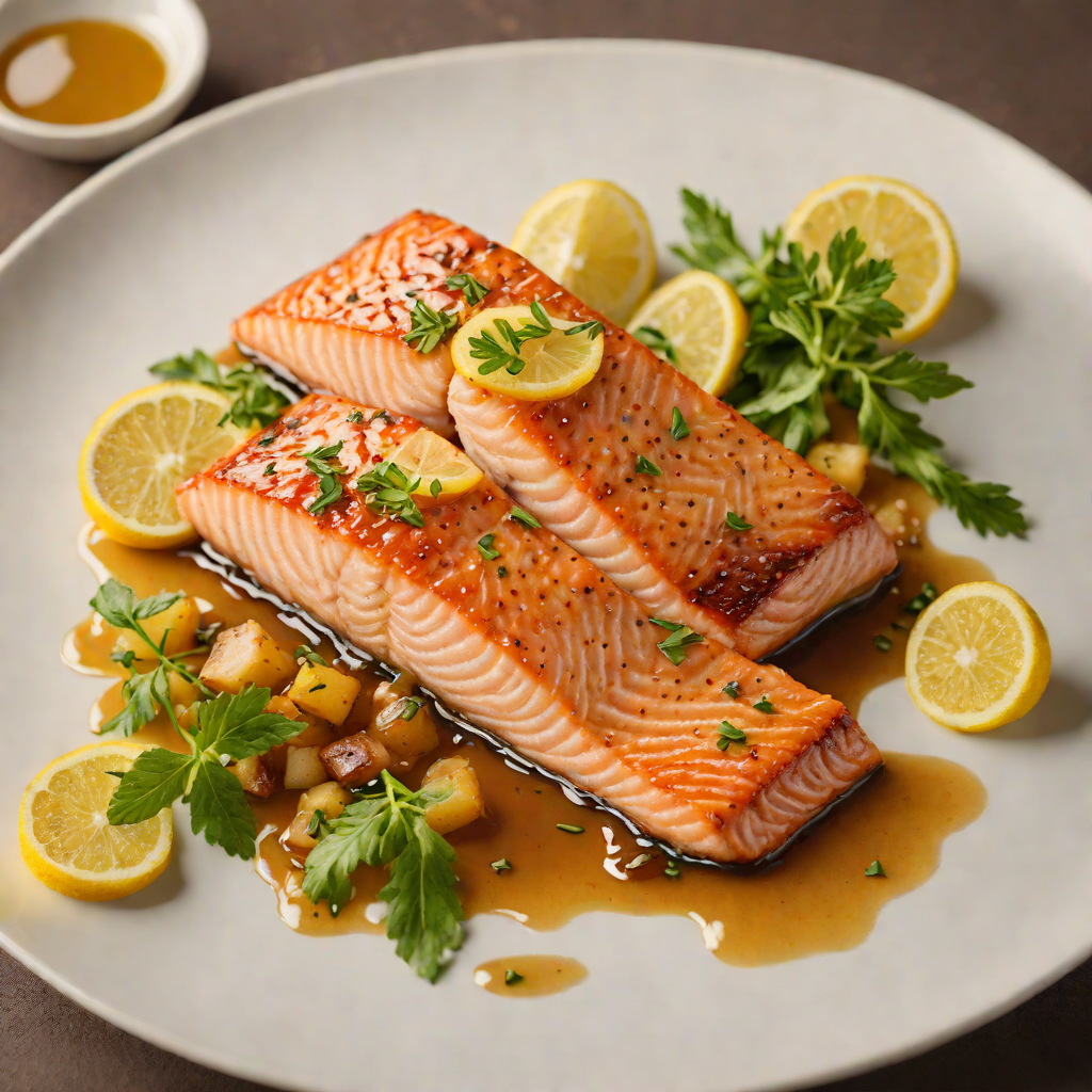 Pan-Seared Salmon with Half-Honey Glaze and Lemon