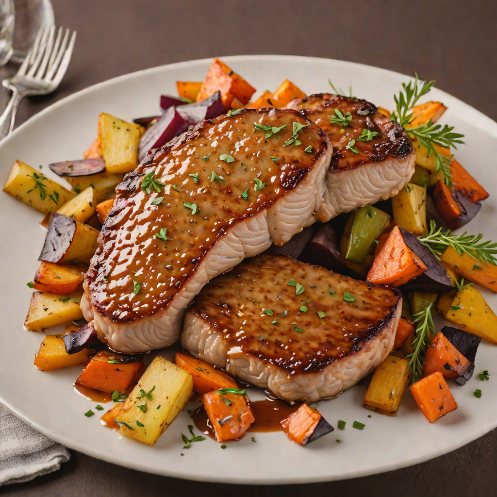 Maple-Glazed Regional Pork Chops with Roasted Root Vegetables