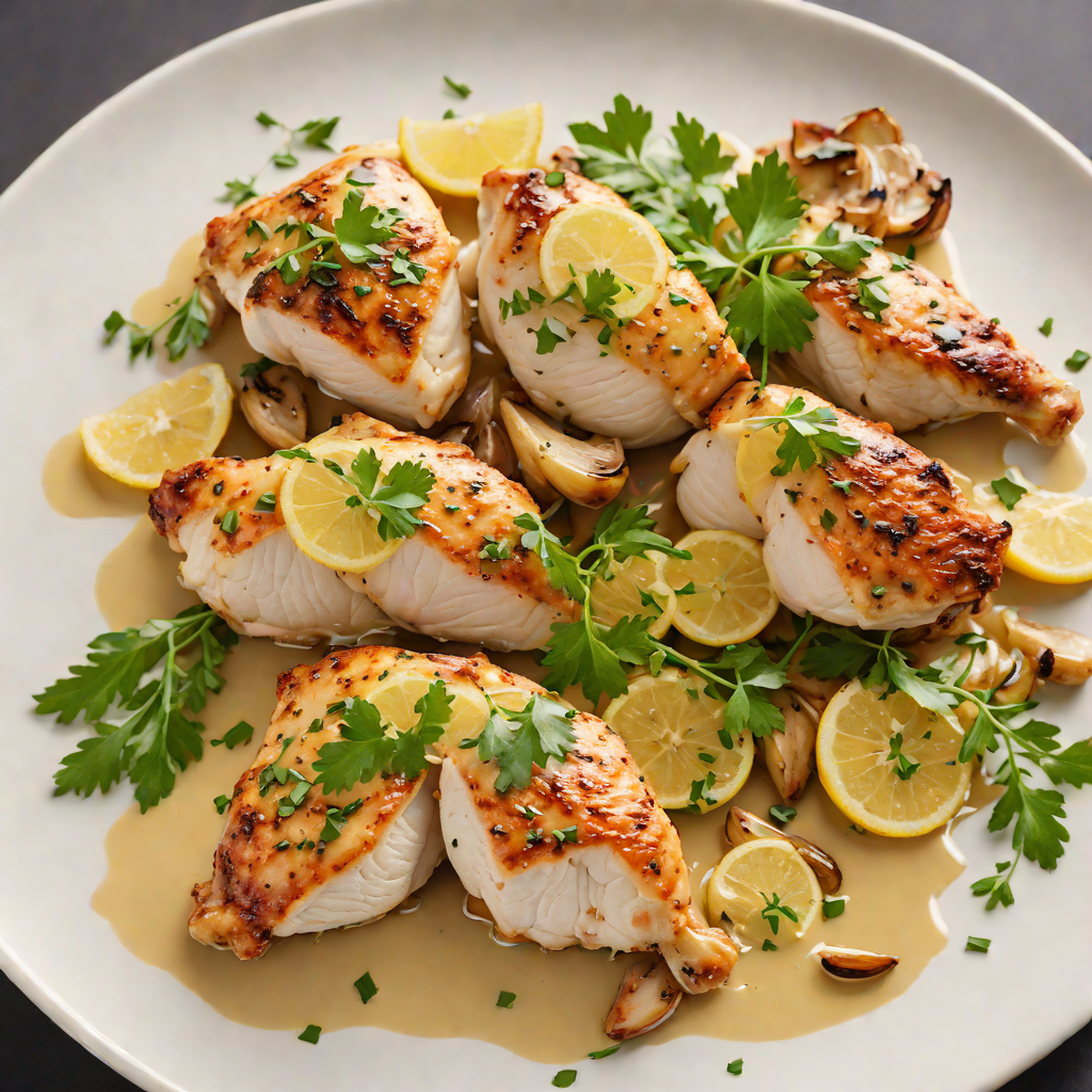 Pan-Seared Chicken with Half-Roasted Garlic Lemon Sauce