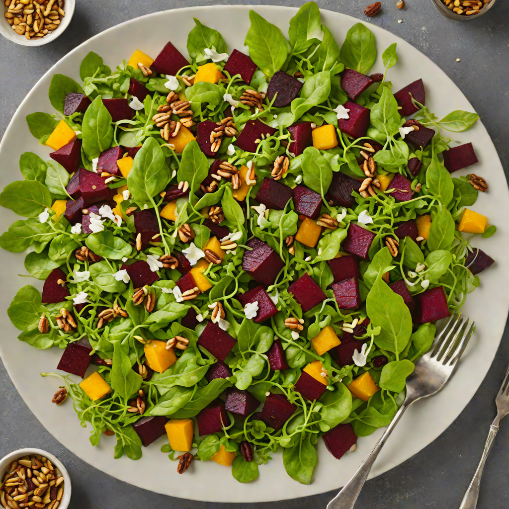Spring Greens and Roasted Beet Salad with Toasted Walnuts