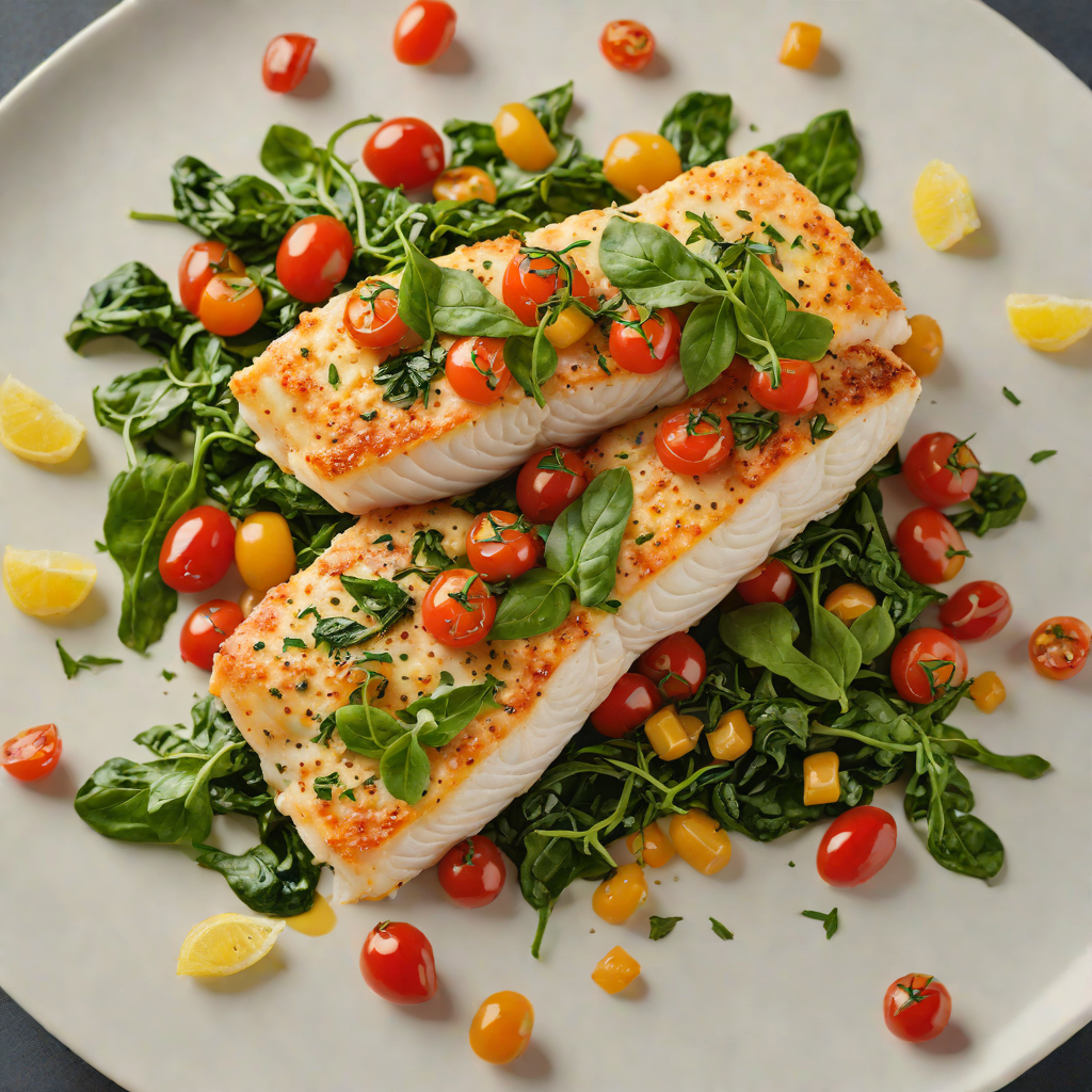 Sautéed Garlic Lemon Cod with Wilted Spinach and Cherry Tomatoes