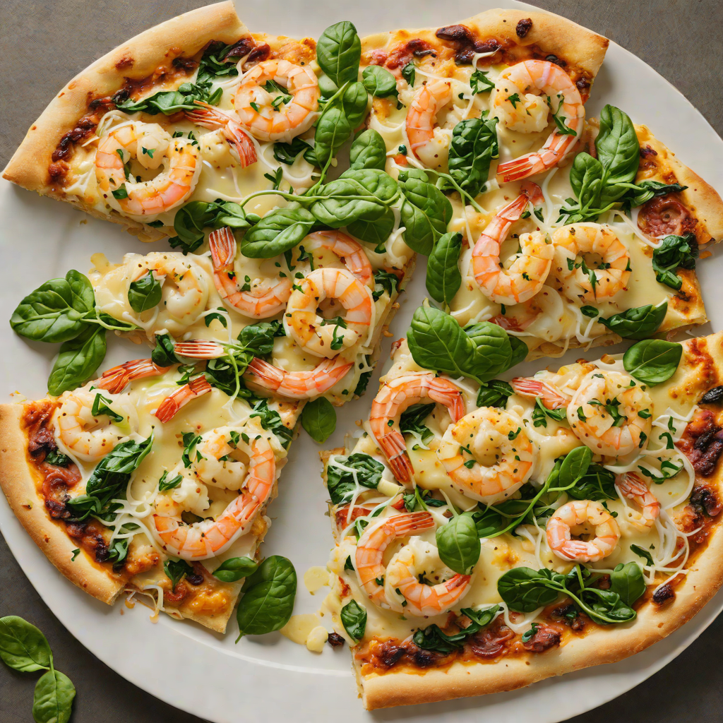 Baked Scallop and Shrimp Pizza with Spinach and Onion