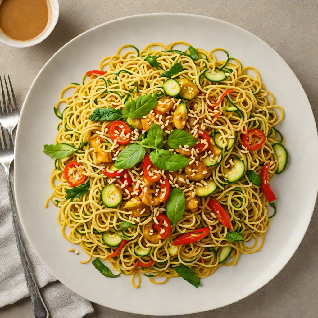 Zucchini Noodle Stir-Fry with Spicy Almond Sauce