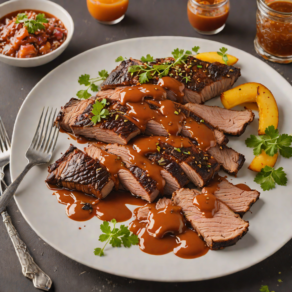 Texas-Georgia Style Smoked Brisket with Spiced Peach BBQ Sauce