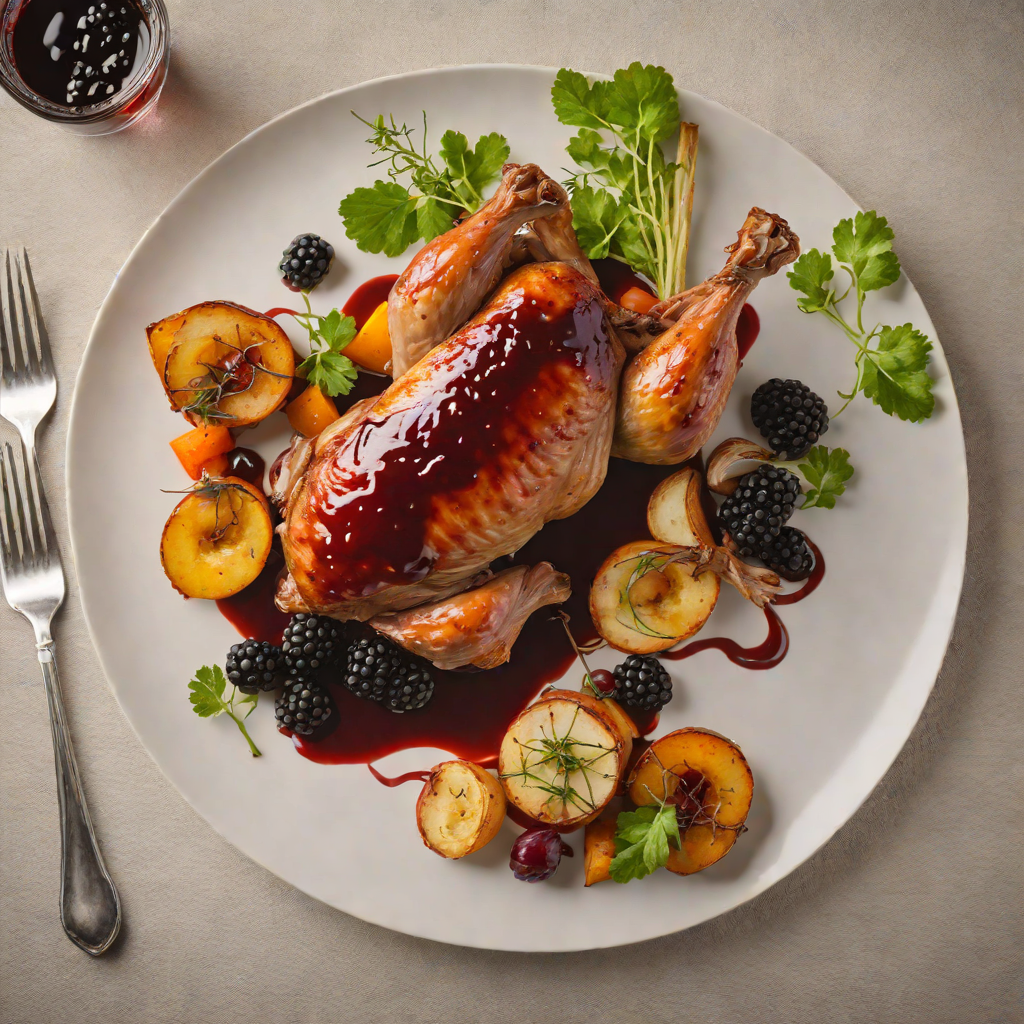 Game Hen with Blackberry Gastrique and Roasted Root Vegetables