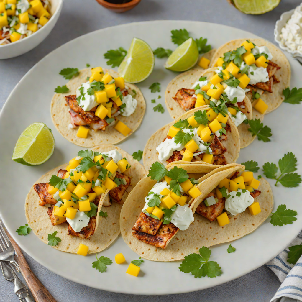 Seared Mahi-Mahi Tacos with Mango Salsa and Cilantro Crema