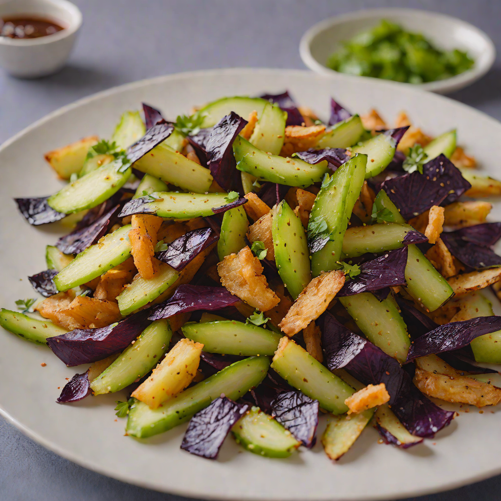 Stir-Fried Bitter Melon with Okinawan Purple Sweet Potato Chips