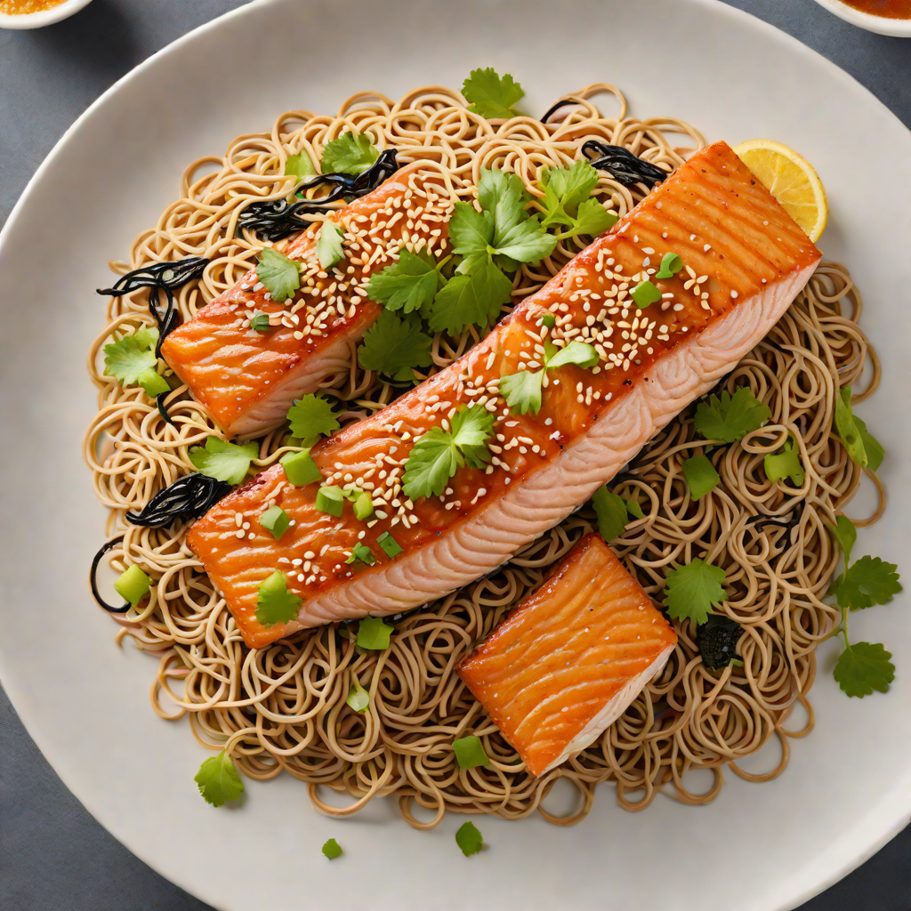 Soy-Ginger Glazed Salmon with Sesame-Sesame Soba Noodles