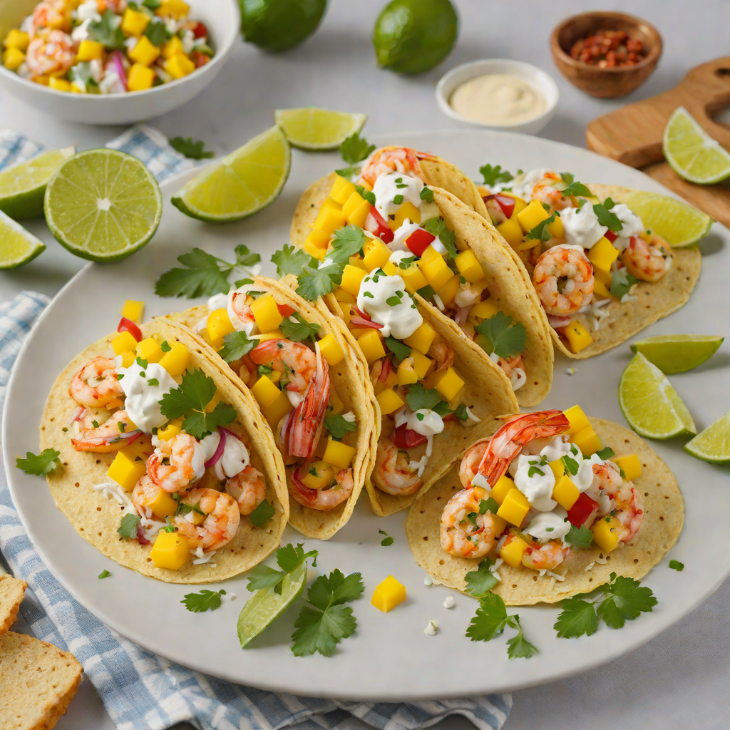 Quick Sautéed Shrimp Tacos with Mango Salsa and Lime Crema
