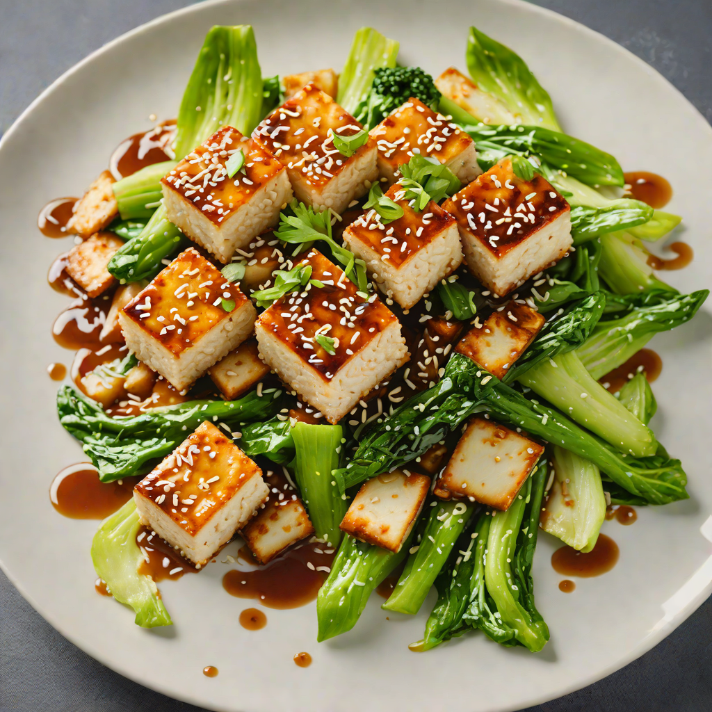 Pan-Seared Sesame Tofu with Ginger-Soy Glaze and Bok Choy