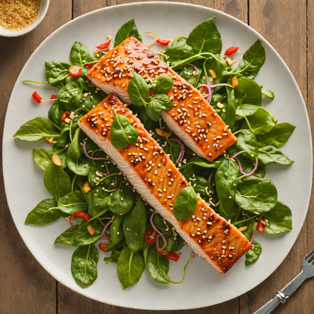Sesame-Ginger Glazed Salmon with Sesame Spinach Salad