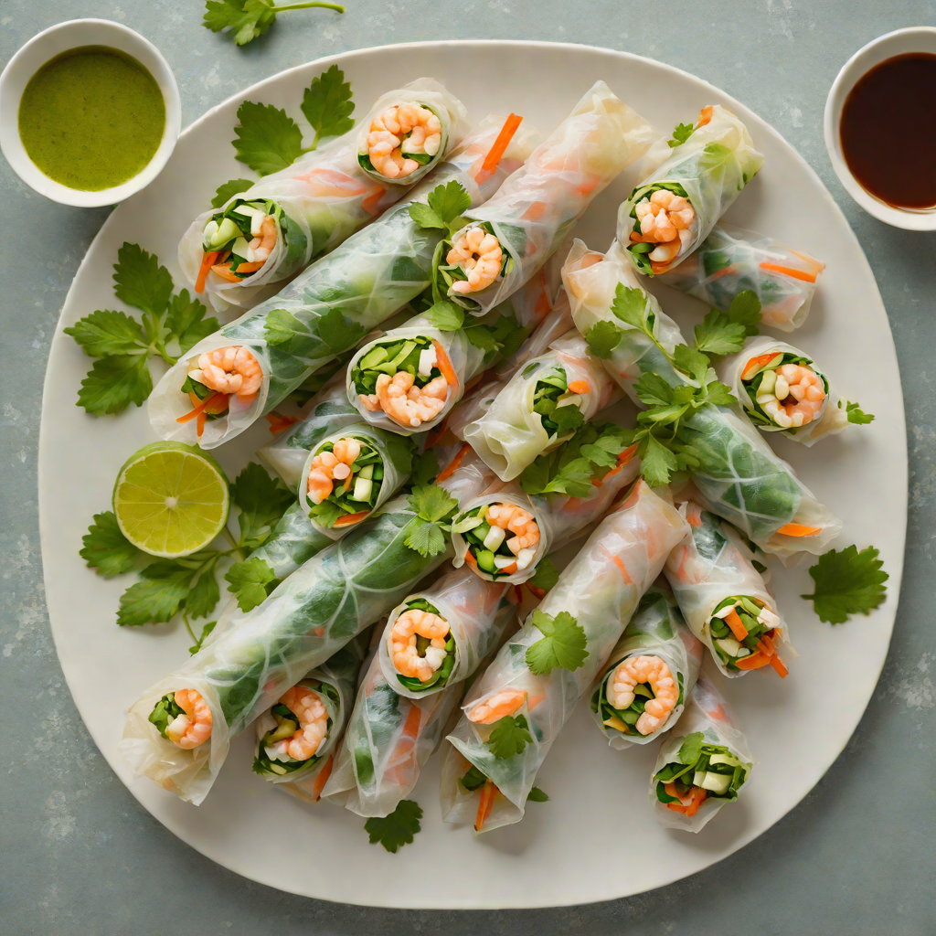Vietnamese-Inspired Rice Paper Spring Rolls with Shrimp and Herb Sauce