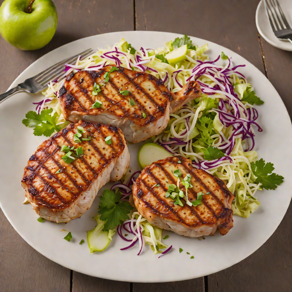 Midwestern Style Grilled Pork Chops with Apple Cabbage Slaw