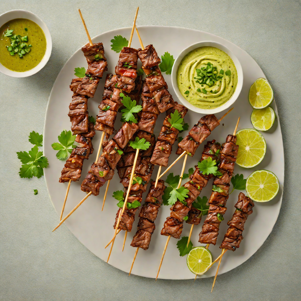 Soy-Ginger Marinated Beef Skewers with Scallion Dip
