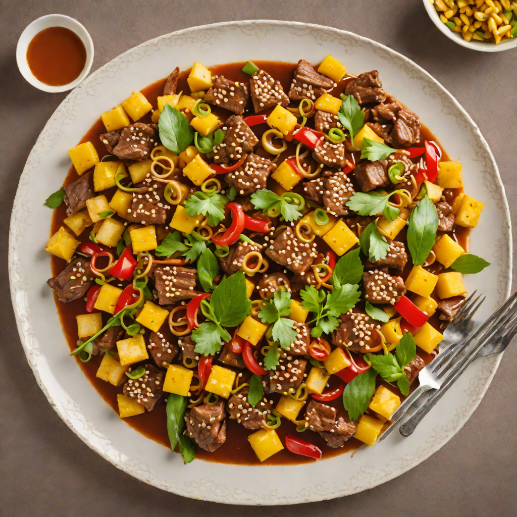 Stir-Fried Sliced Beef with Water Chestnuts and Baby Corn in Spicy Hunan Sauce