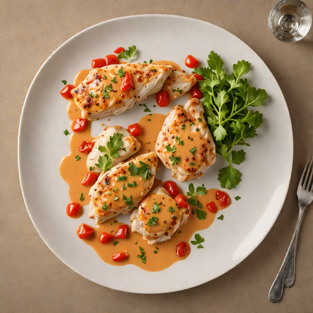 Pan-Seared Chicken with Roasted Red Pepper and Garlic Cream Sauce