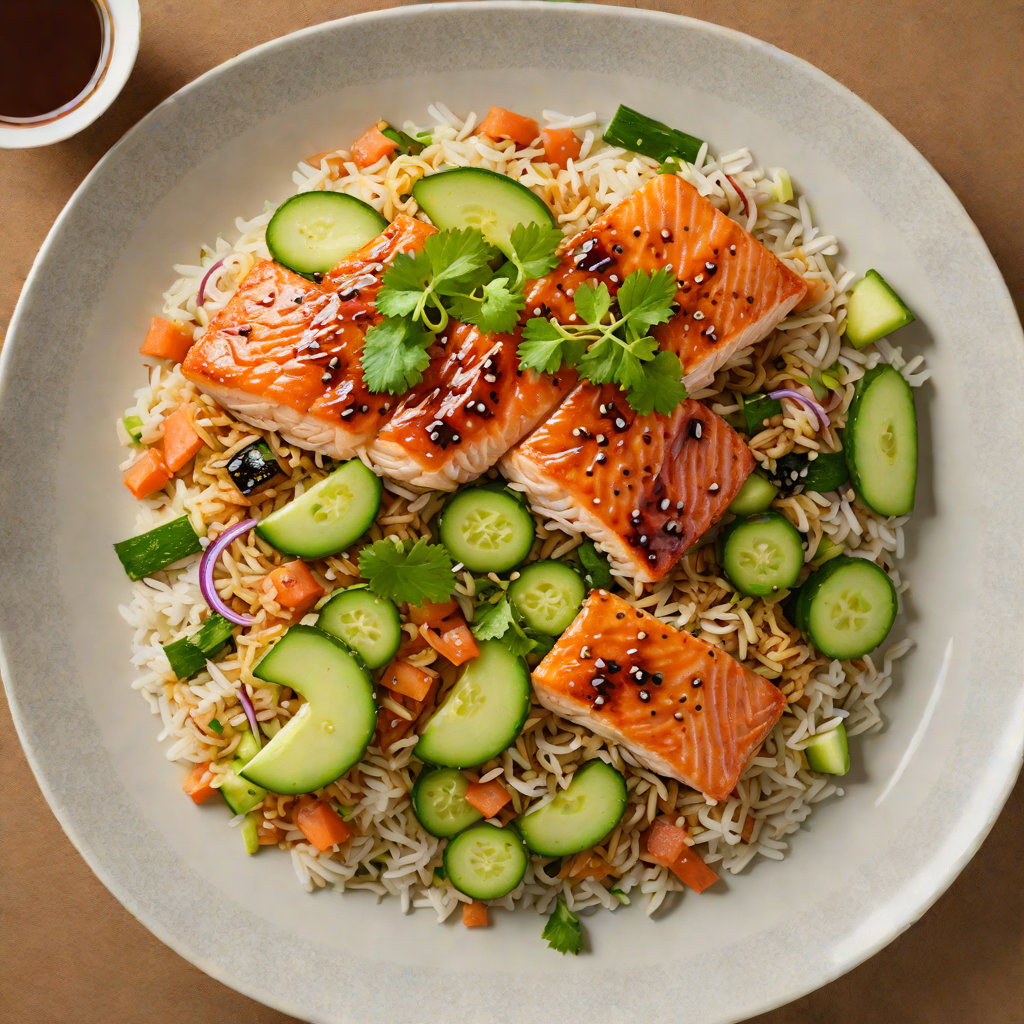 Miso-Glazed Salmon Donburi with Pickled Cucumber