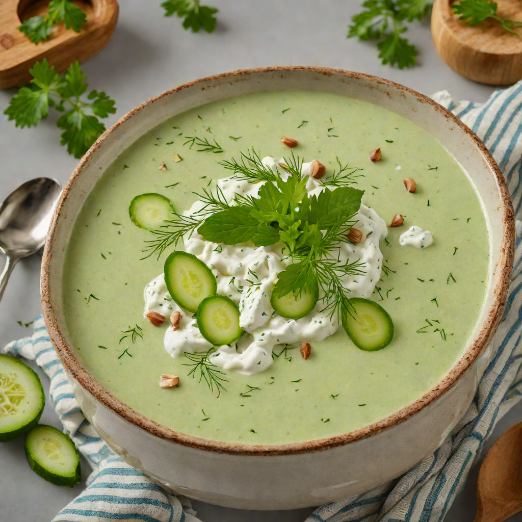 Cold Cucumber-Tzatziki Soup with Dill and Garlic