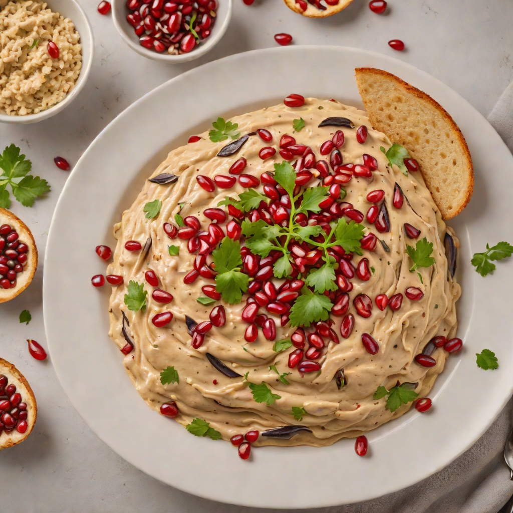 Smoked Eggplant and Tahini Dip with Pomegranate Seeds