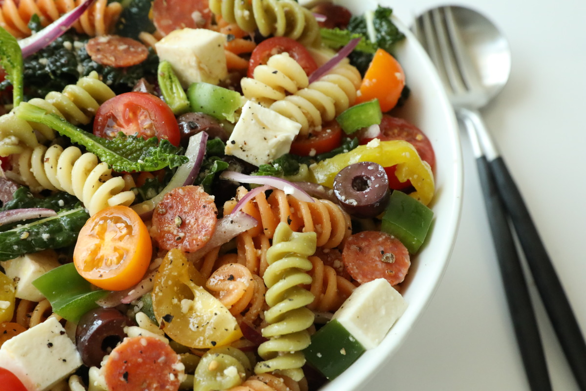 Rainbow Rotini & Cheddar Pasta Salad
