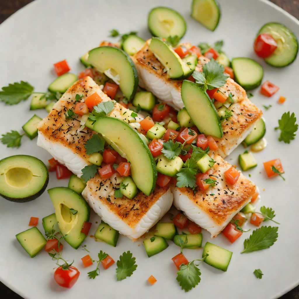 Baked Cod with Tomato-Cucumber Salsa and Avocado