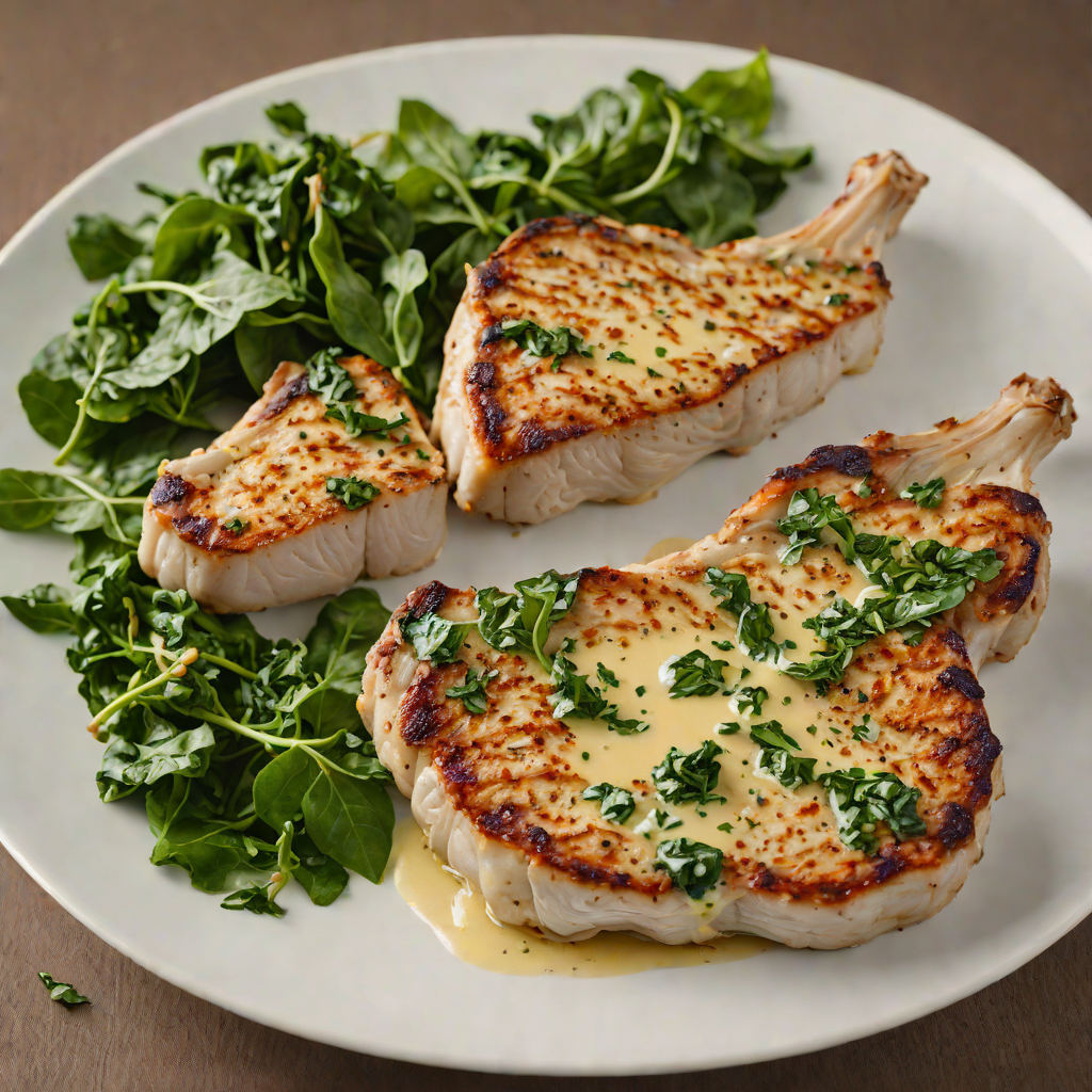 Pan-Seared Pork Chops with Garlic Herb Butter and Wilted Spinach