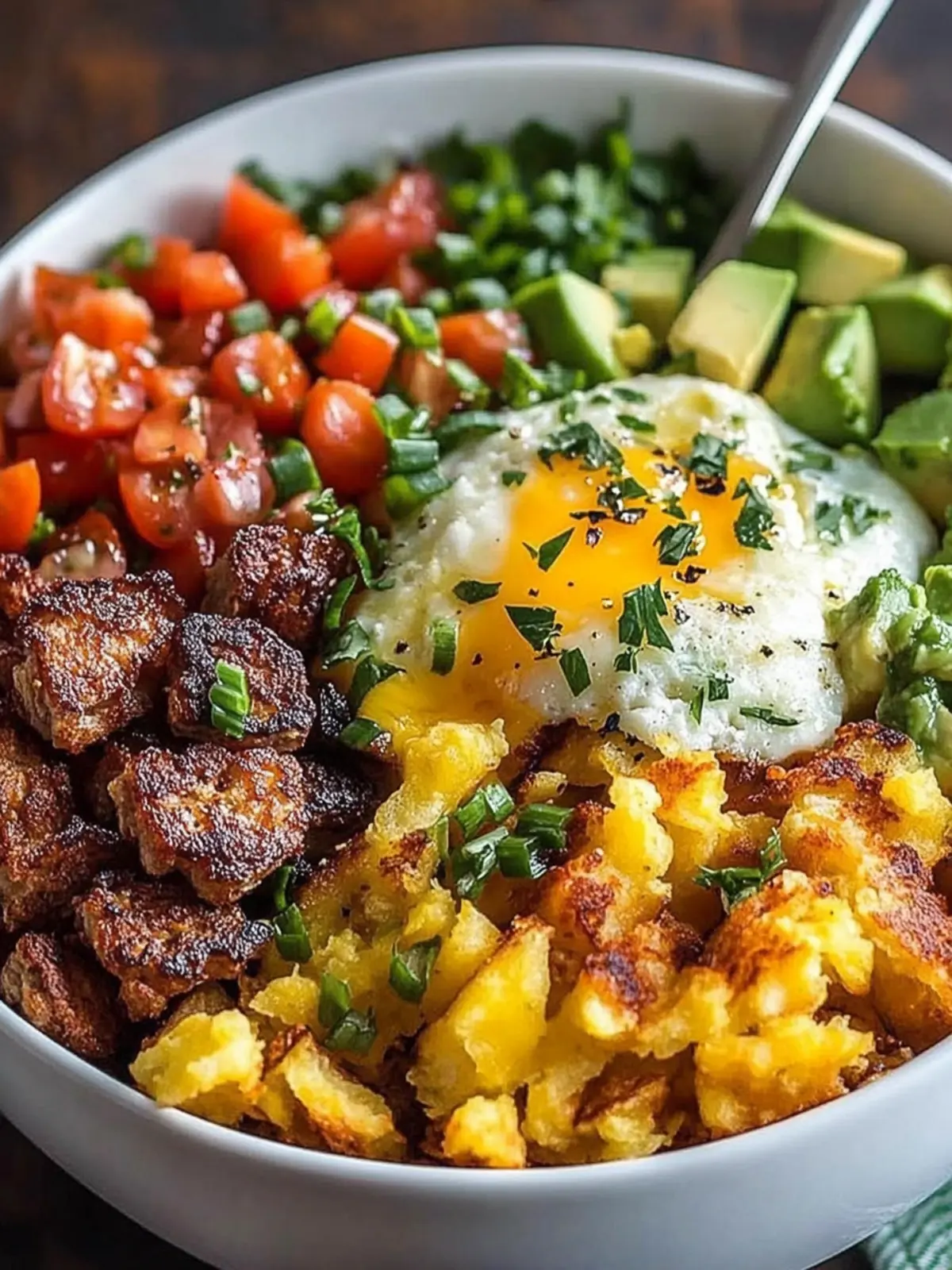 Crispy Hash Brown Breakfast Bowl with Sausage & Greens