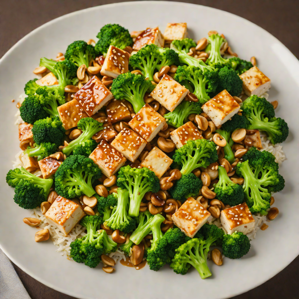 Sautéed Tofu Stir Fry with Broccoli and Cashew in Ginger Soy Sauce