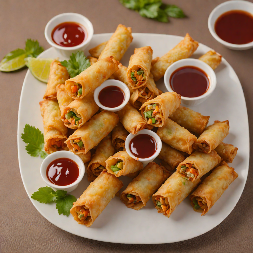 Deep-Fried Thai Chicken Egg Rolls with Sweet Chili Dipping Sauce