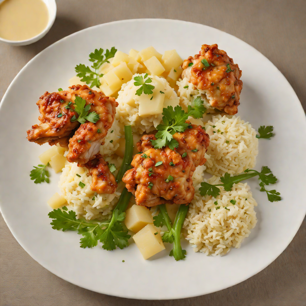 Stir-Fried Chicken with Mashed Potato and Soft Roll Sides