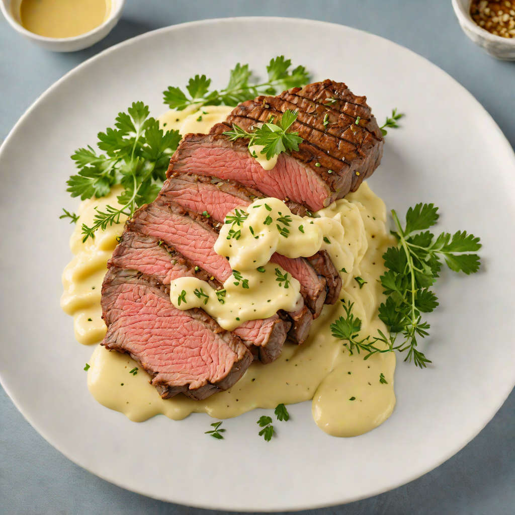 Pan-Seared Beef with Garlic Mashed Potatoes and Herb Butter