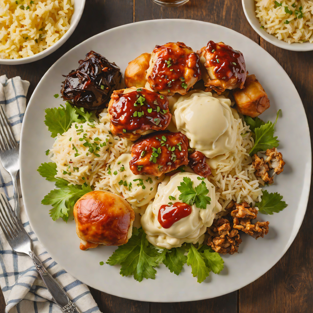 Mashed Potato Bowl with Slow-Smoked BBQ Chicken and Soft Rolls