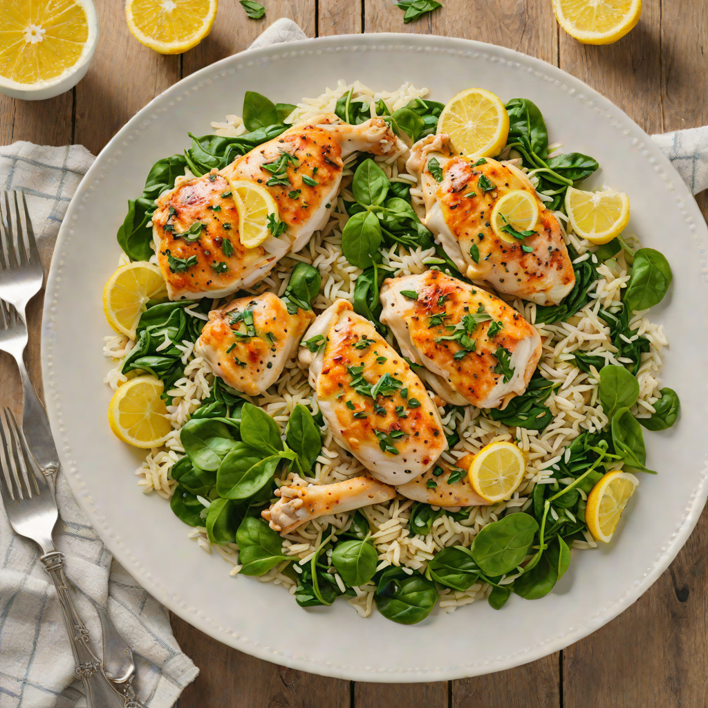 One-Pot Lemon-Garlic Chicken with Spinach and Rice