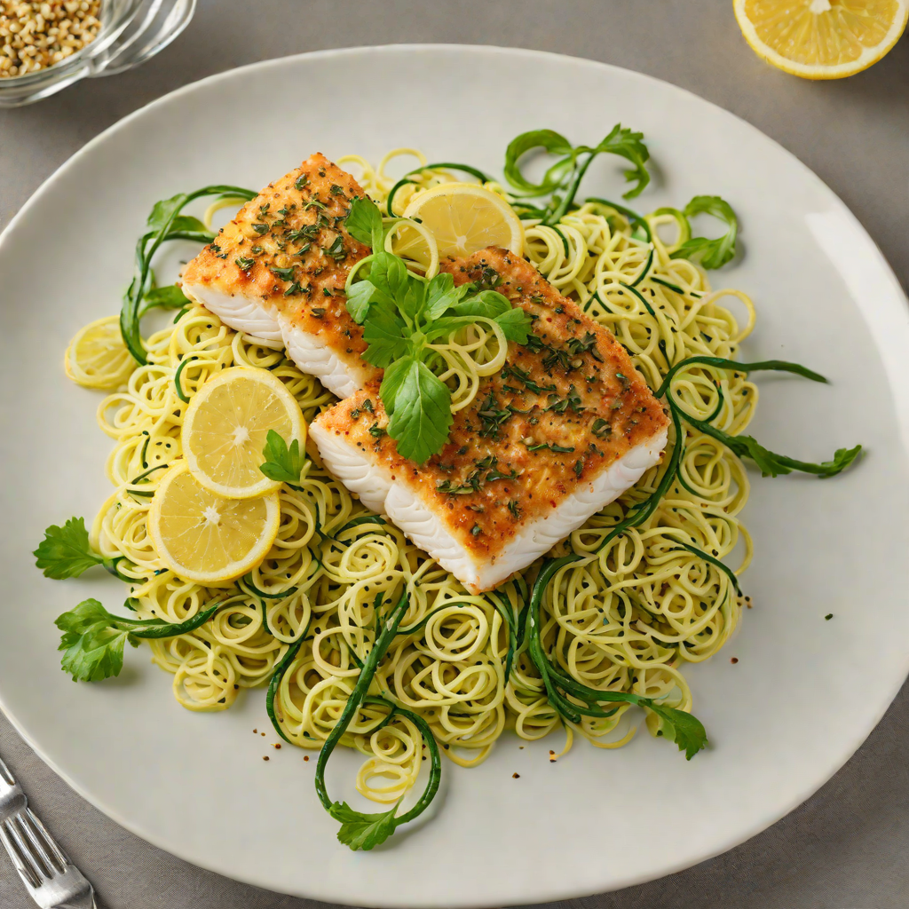 Baked Herb-Crusted Cod with Lemon-Zucchini Noodles