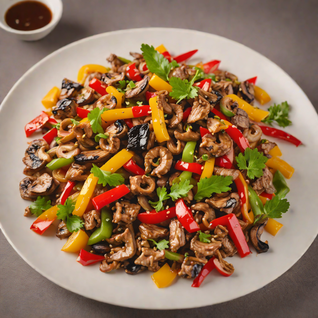 Stir-Fried Pork with Vacuum-Cast Mushroom and Bell Pepper Medley