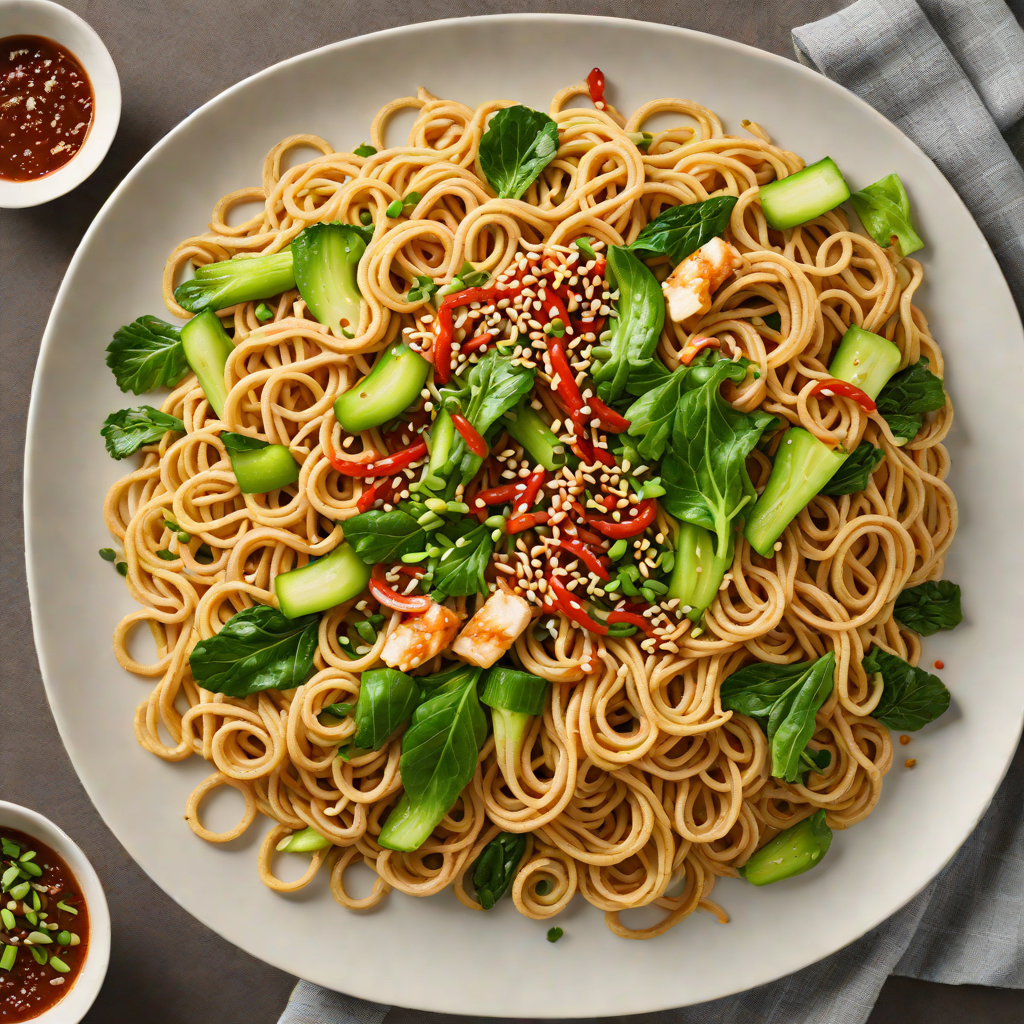 Stir-Fried Udon Noodles with Spicy Sesame-Ginger Sauce and Baby Bok Choy