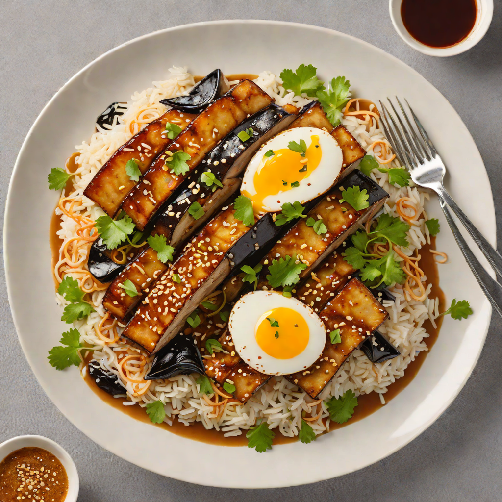 3D Printed-Inspired Layered Miso-Glazed Eggplant Donburi