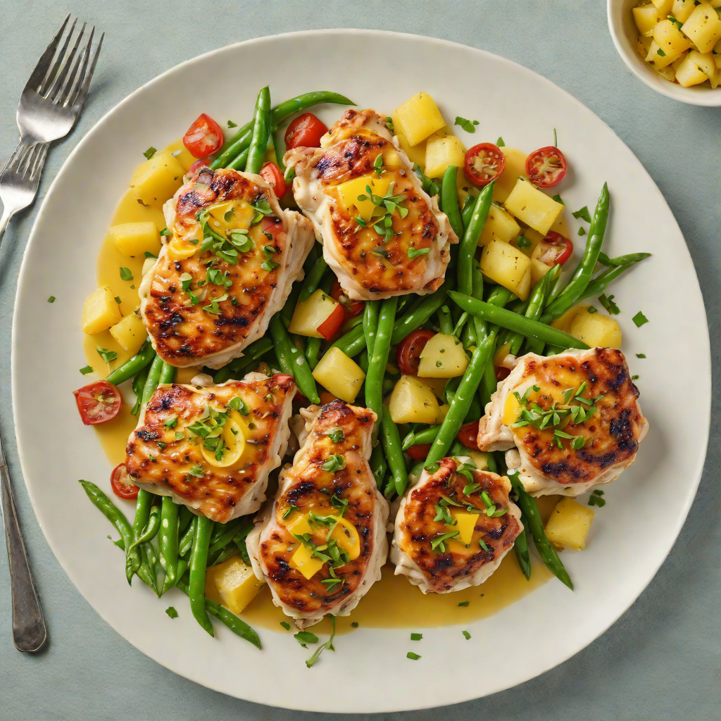 Pan-Seared Chicken Thighs with Saffron Potato and Green Bean Salad