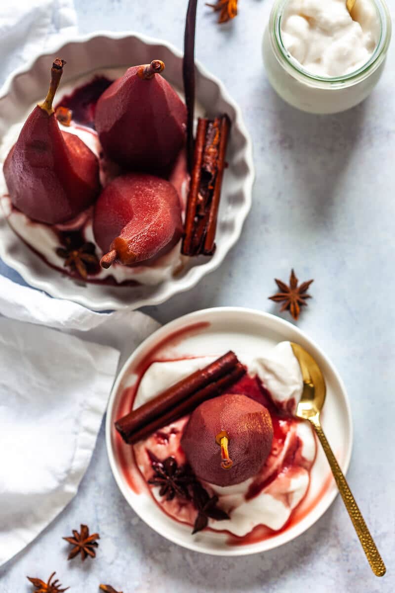 Poached Pears in Spiced Red Wine Syrup