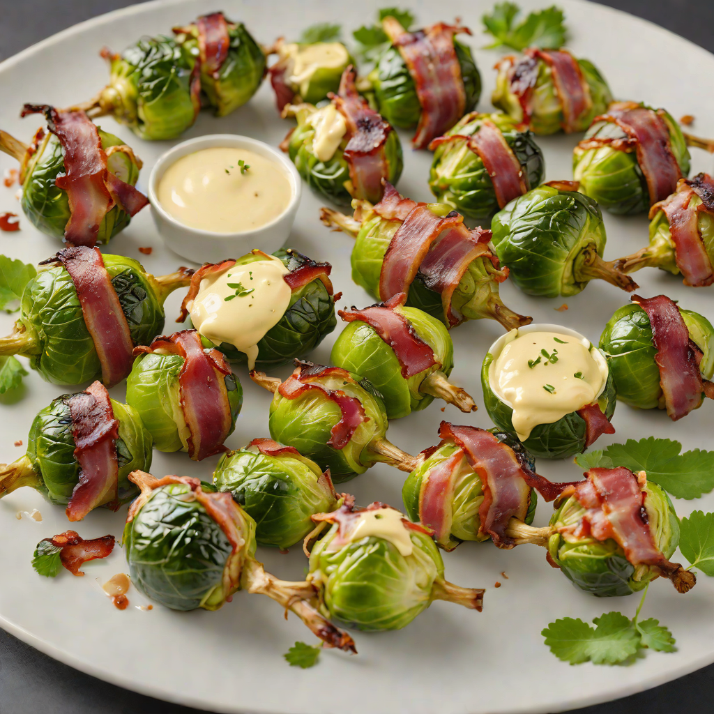 Bacon-Wrapped Brussels Sprouts with Garlic Aioli