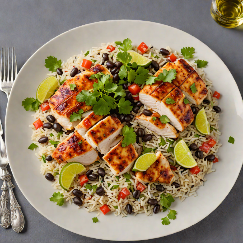 Pan-Seared Chicken with Cilantro-Lime Rice and Black Bean Salad