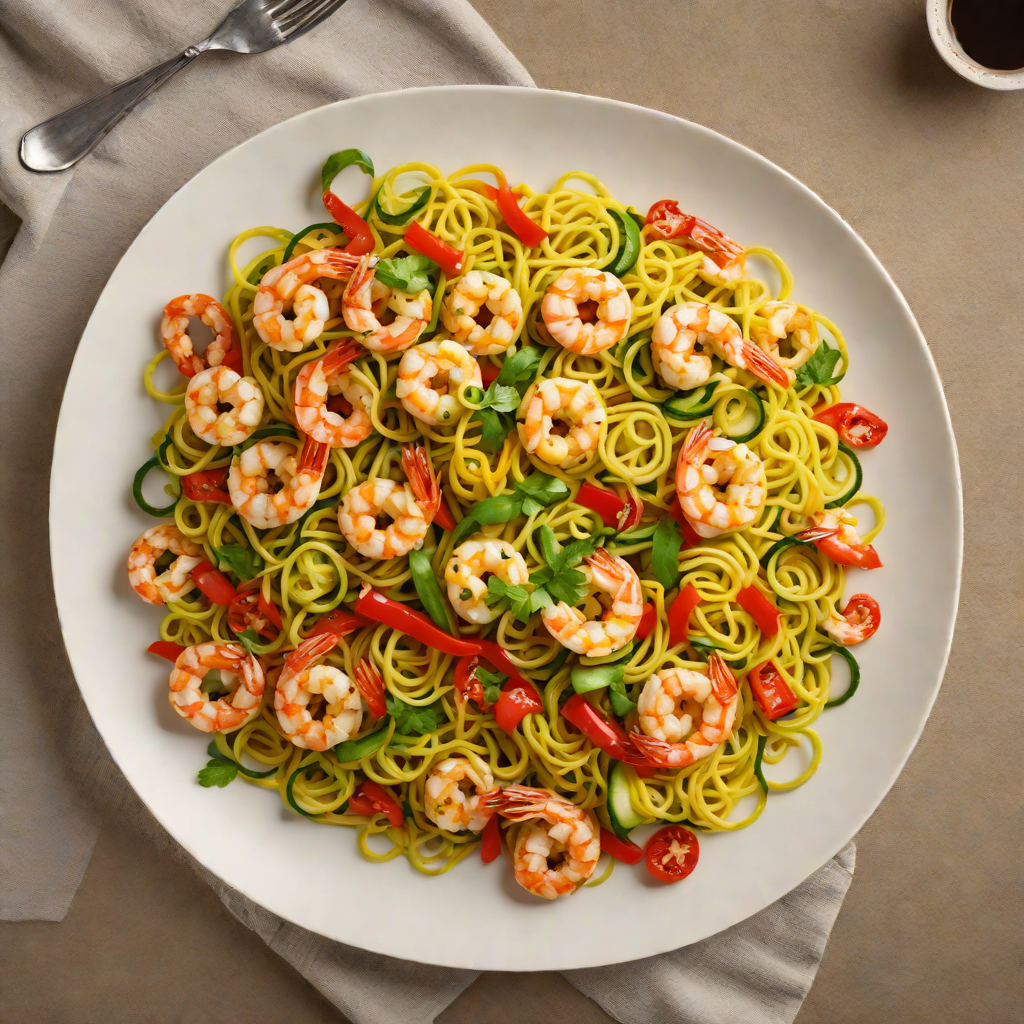 Zucchini Noodle Stir-Fry with Shrimp and Bell Pepper