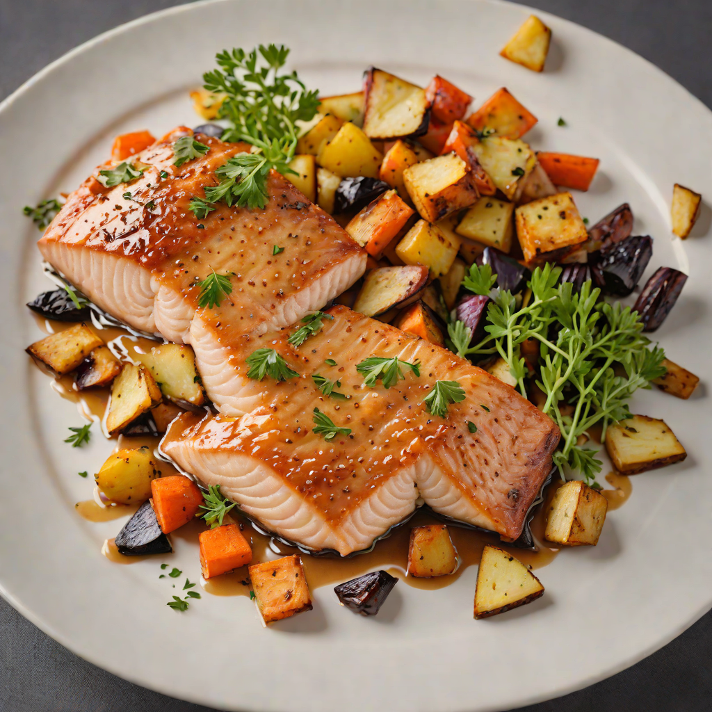 Pan-Seared Arctic Char with Maple Glaze and Roasted Root Vegetables