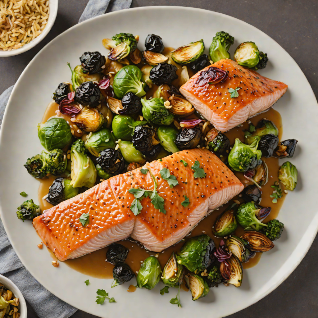 Sheet Pan Maple-Ginger Glazed Salmon with Roasted Brussels Sprouts
