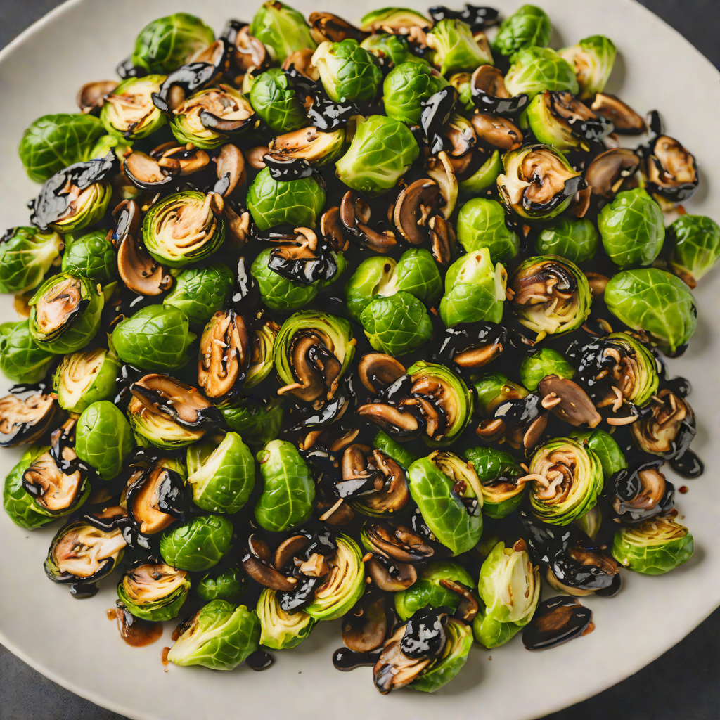 Sautéed Brussels Sprouts and Mushrooms with Shallot and Balsamic Reduction